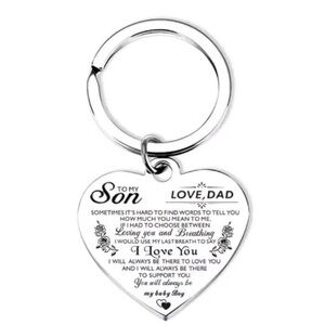 To My Son  I Love You Love Dad Heart Shaped Silver tone Key Chain